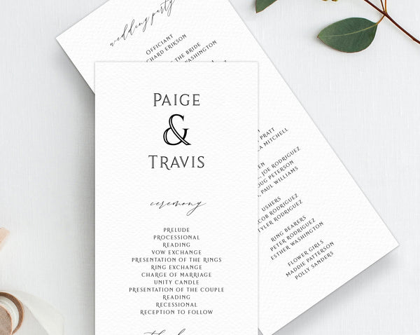 Wedding Program Template, Printable Wedding Program, Simple Wedding Pr